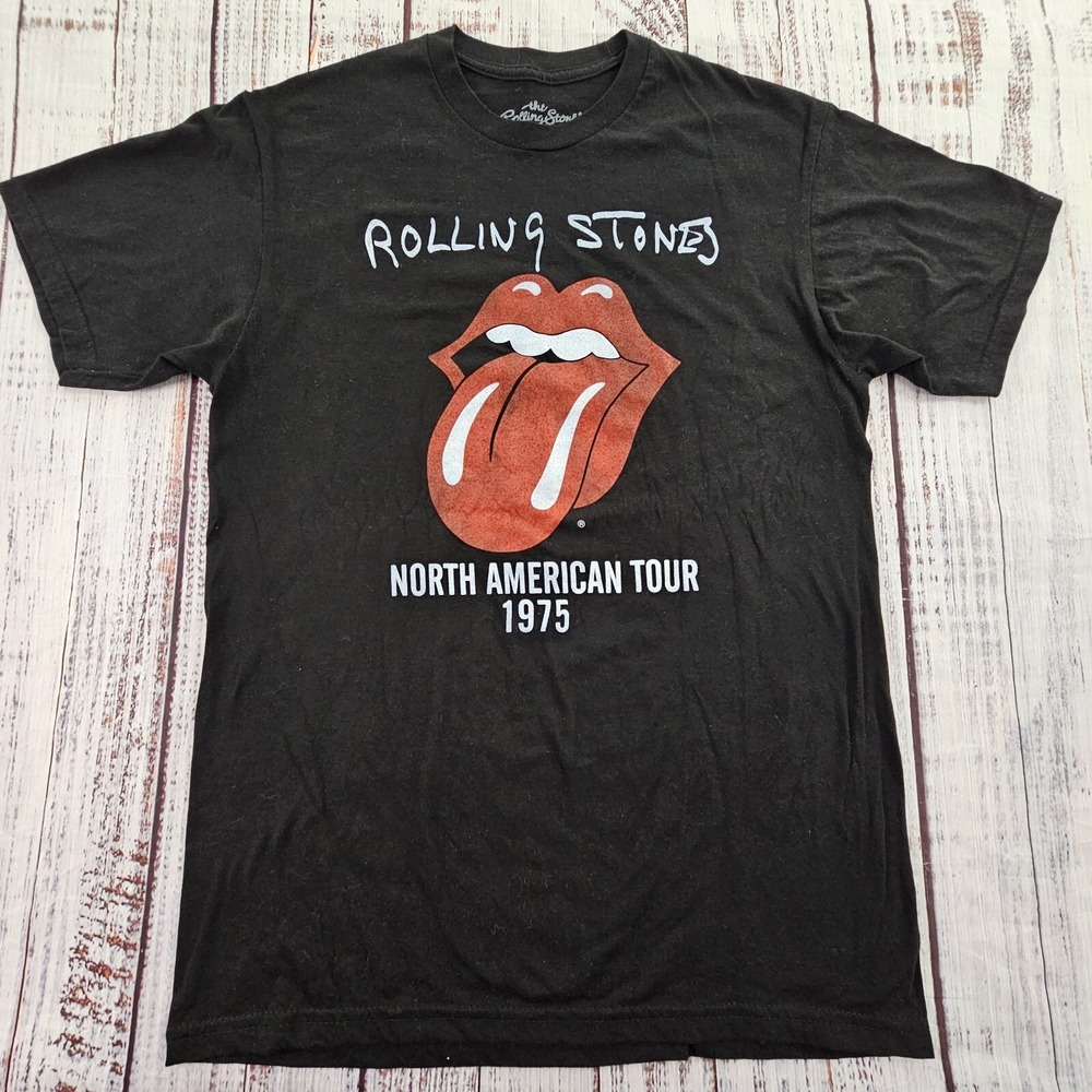 Rolling Stones 1975 Tour Black Short Sleeve Cotton Blend T-Shirt Men's M